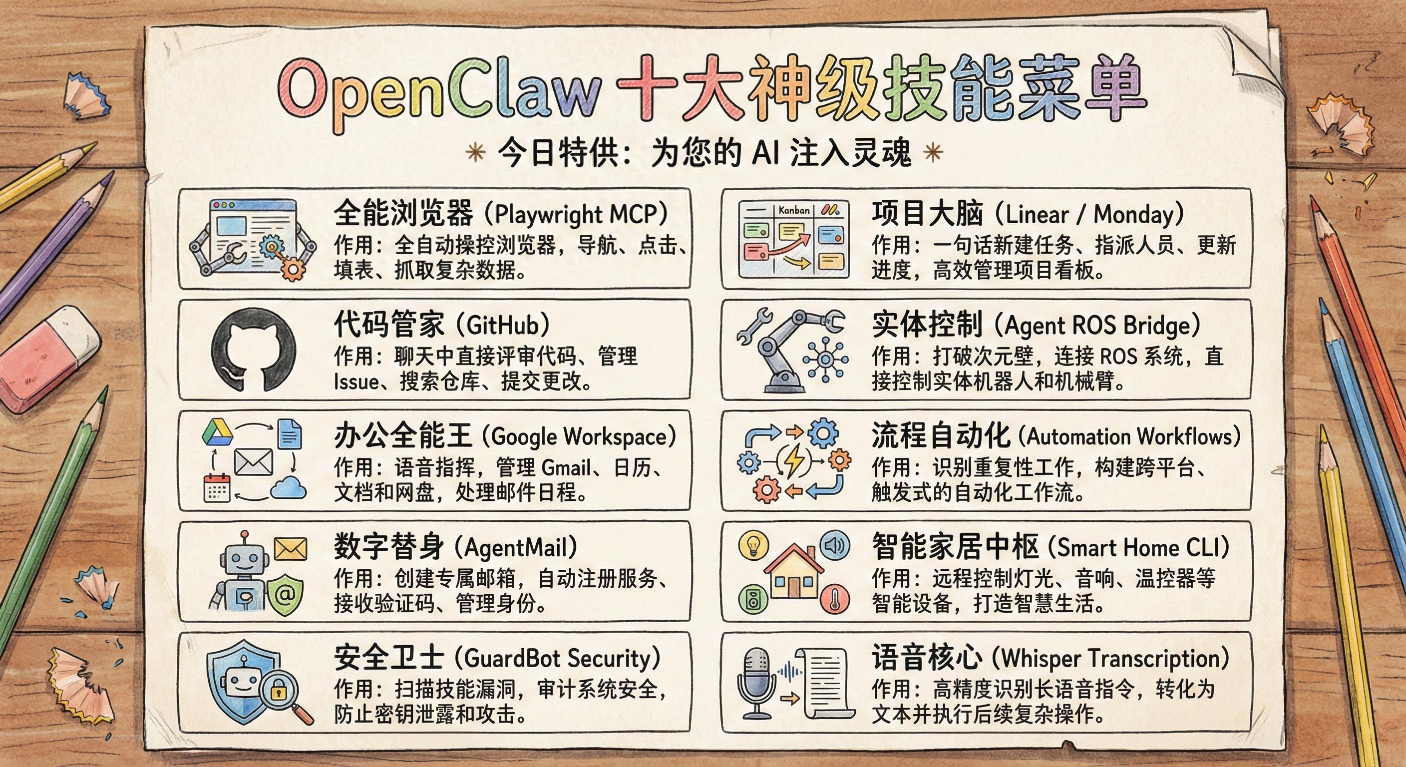 别再只拿 OpenClaw 聊天了！这 10 个神级技能，让 AI 替你搬砖、控设备、写代码